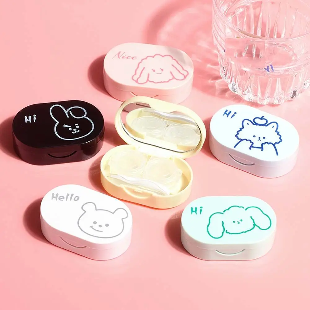 Lovely Cute Press Rectangle Cartoon Transparent Bear Contact Lens Container Contact Lens Case Storage Eye Care Lenses Box