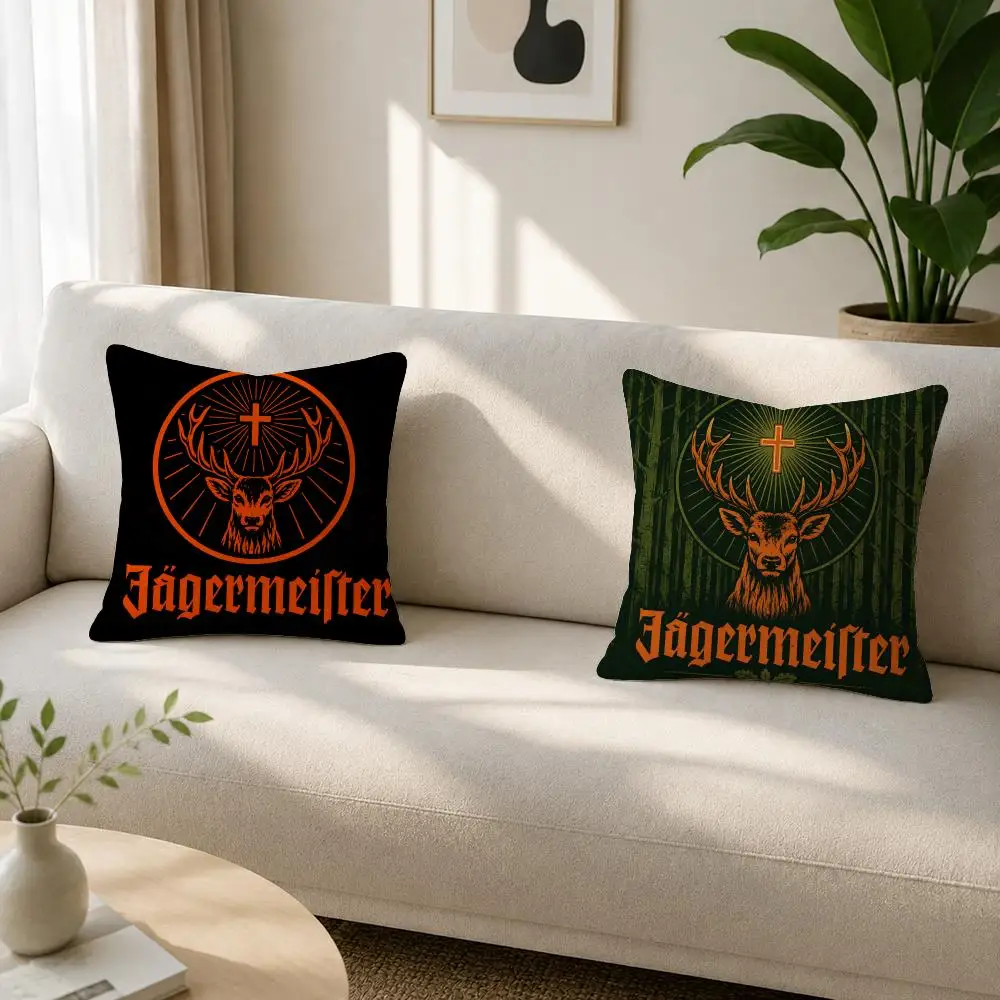 Beverage Brand Jagermeister Cushion Cover Soft Plush Cushion Covers Fluffy Throw Pillow Cases for Sofa Bedroom Home Decor