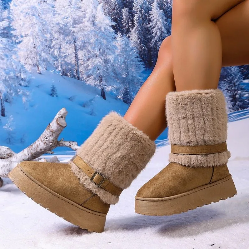 المألوف القوس جولة تو أحذية الثلوج أنيقة الشتاء شقة مقاومة للاهتراء لينة الطلاب زائد المخملية الدافئة أحذية نسائية حجم كبير 43