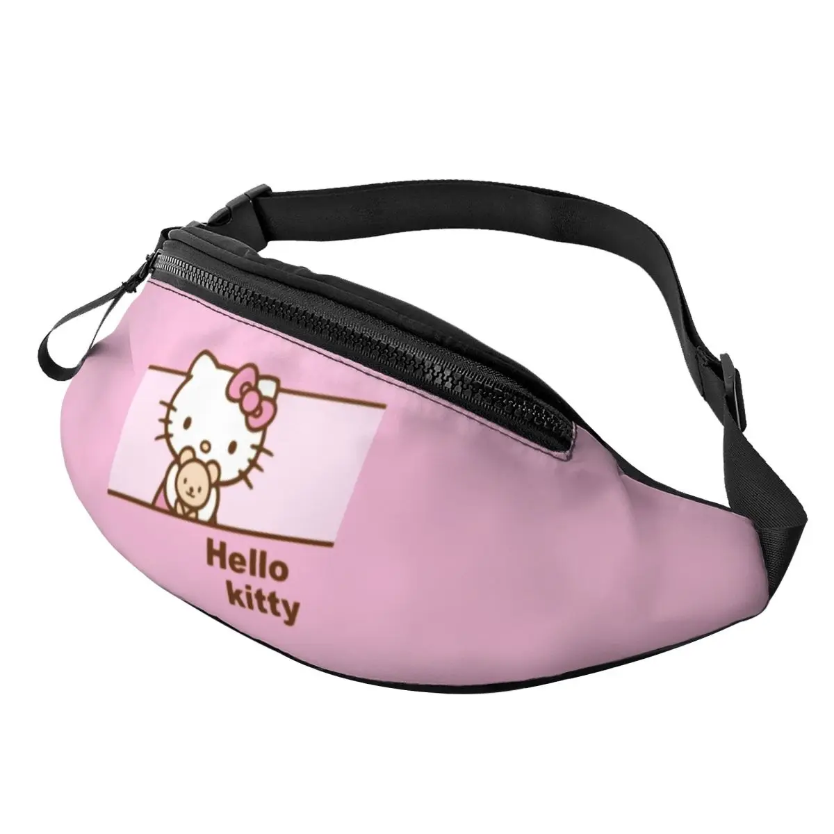

Custom Hello Kitty Cartoon Fanny Pack Women Men Cool Anime Crossbody Waist Bag for Camping Biking Phone Money Pouch
