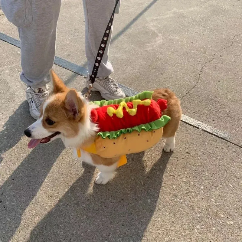 Hamburger Dog Costumes Hot Dog Shaped Dachshund Sausage Adjustable Clothes Funny Pet Clothes Cat Dog Dressing Up Supplies