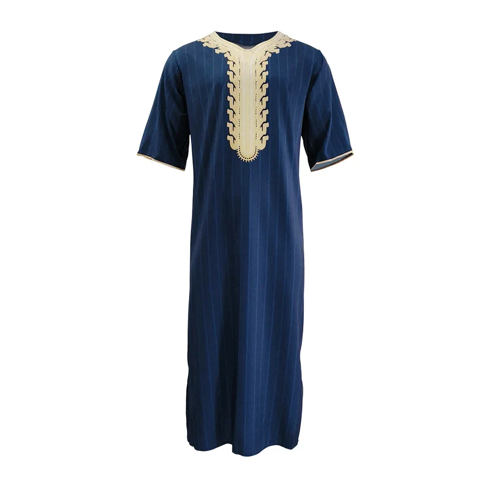 Men Muslim Clothing Maxi Robe Stripe Jubba Kaftan Dishdash Thobe Saudi Arab New T Shirts Men oversized T Shirt Harajuku 