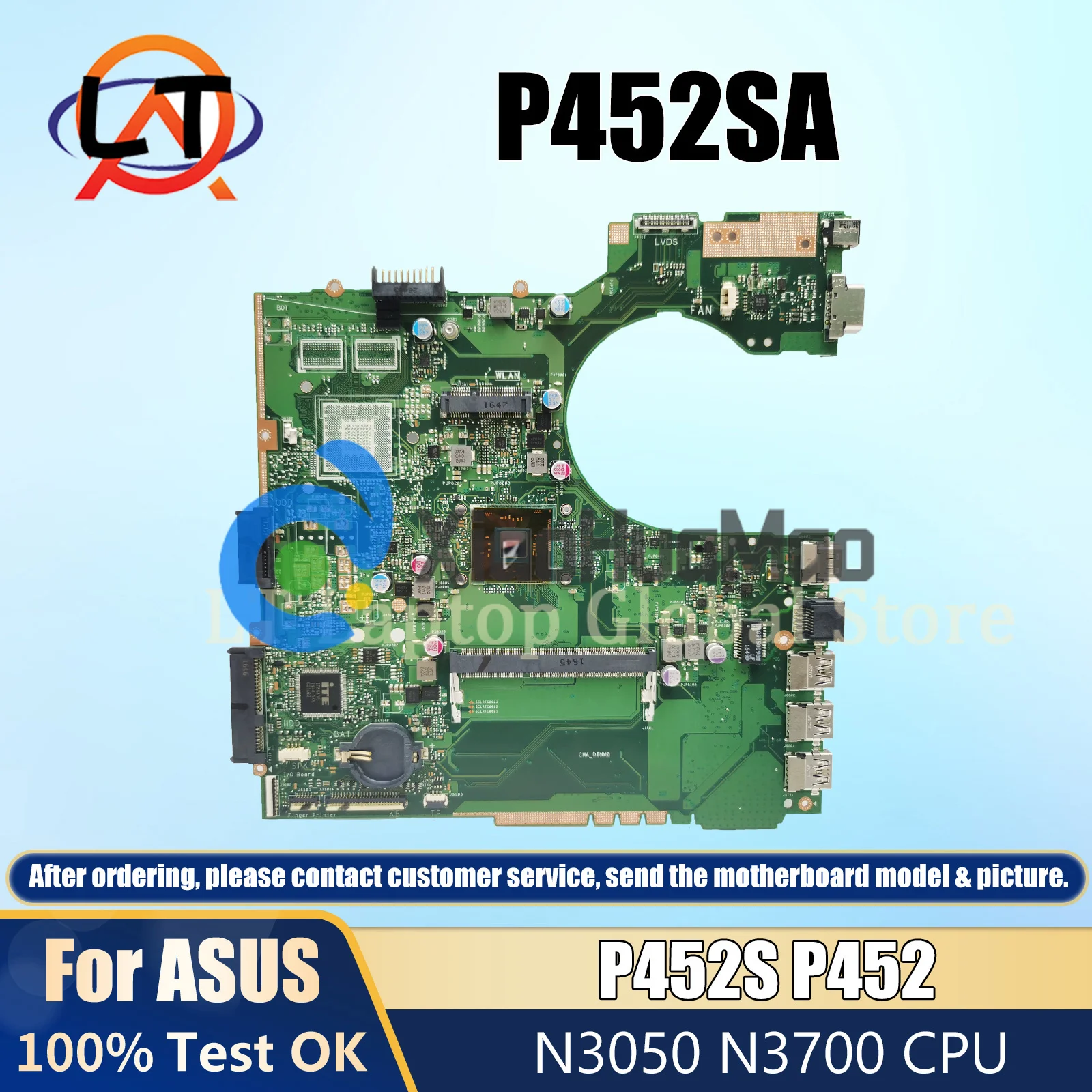 

P452SA Laptop Motherboard For ASUS P2420SJ PX452SA PE452SA PX452SJ Mainboard CPU N3050 N3700 DDR3L UMA OR100% Working