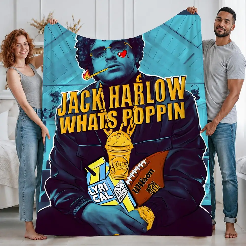 Trending Rapper Jack Harlow Throw Custom Printed Flannel Fleece Blanket for Sofa Bed Office Travel & Camping