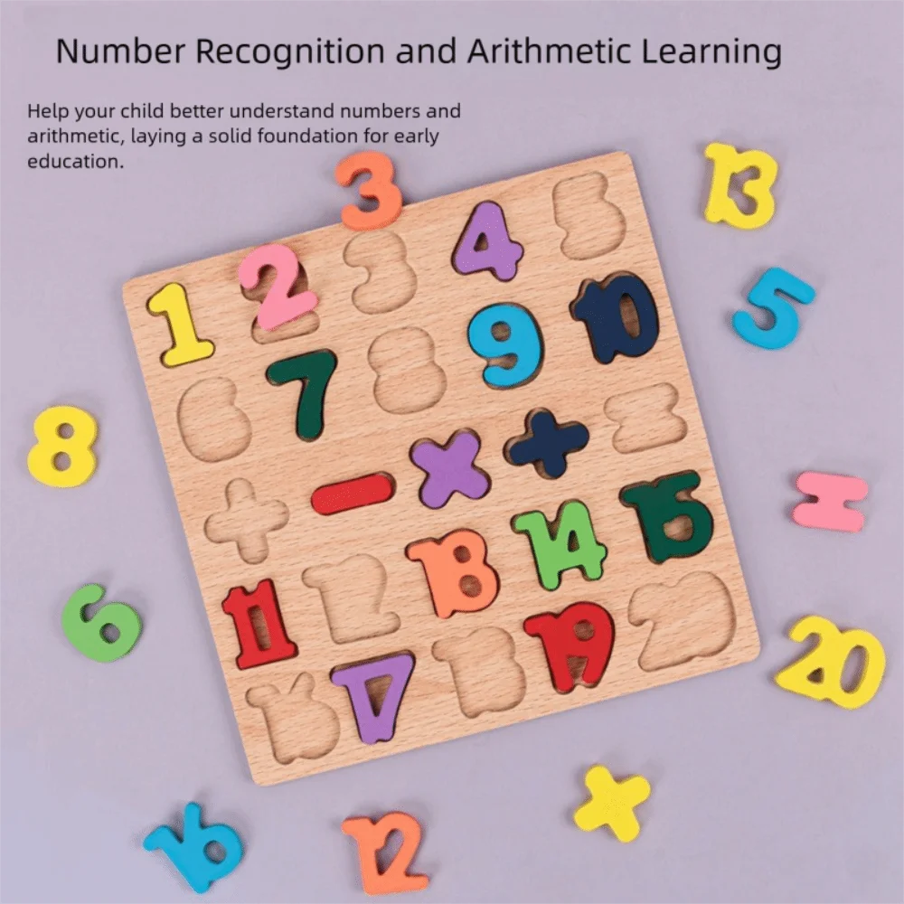 

Durable Wooden Children Puzzle Montessori 20x20cm Number Cognition Hand Grab Board Alphabet Learning 1 2 3 Years