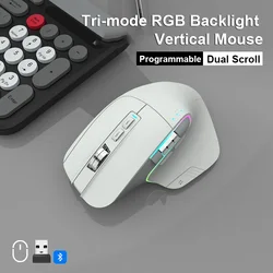 Tri-mode Vertical Mouse Bluetooth 5.2 Wireless 2.4G Type-c Wired Mause Macro Programmable 4 Devices Channel Support Laptop Mice