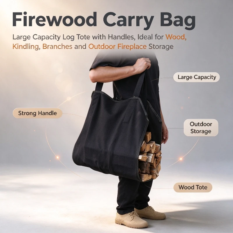 Hand Carry Canvas Firewood Bag Large Capacity Log Storage Sack for Firewood Transportation and Organizing Camping