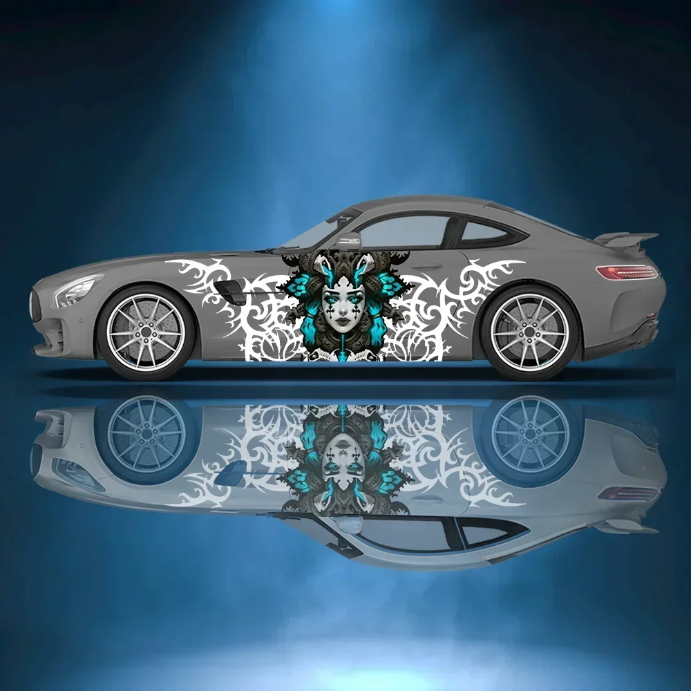 Gothic Terror Woman Print Car Side Sticker Decoration Protection, Waterproof Self-adhesive Decal Auto Accessories Wrap Cover