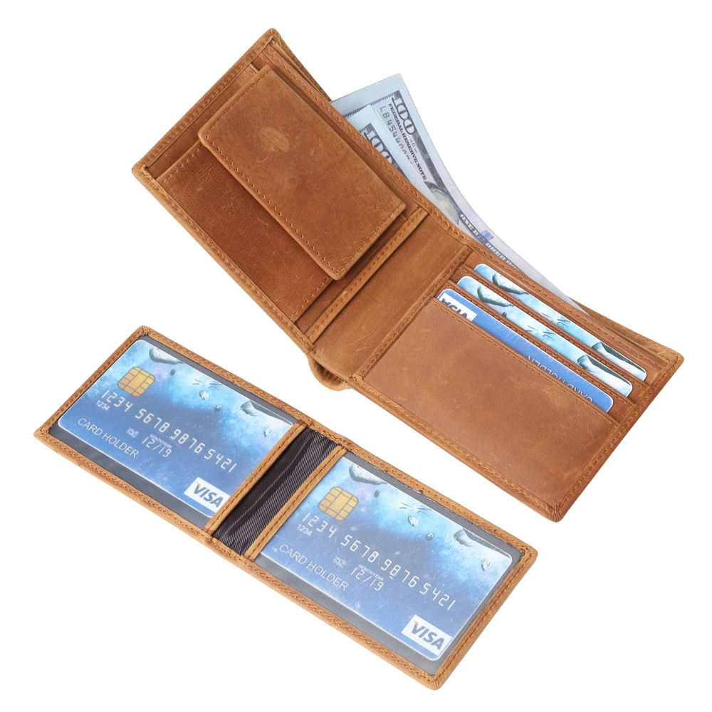 

Men Genuine Leather Wallet Vintage Short Slim Bifold Mini Money Bags Coin Purse Pocket Credit Card Holder Cash Man Solid Wallet