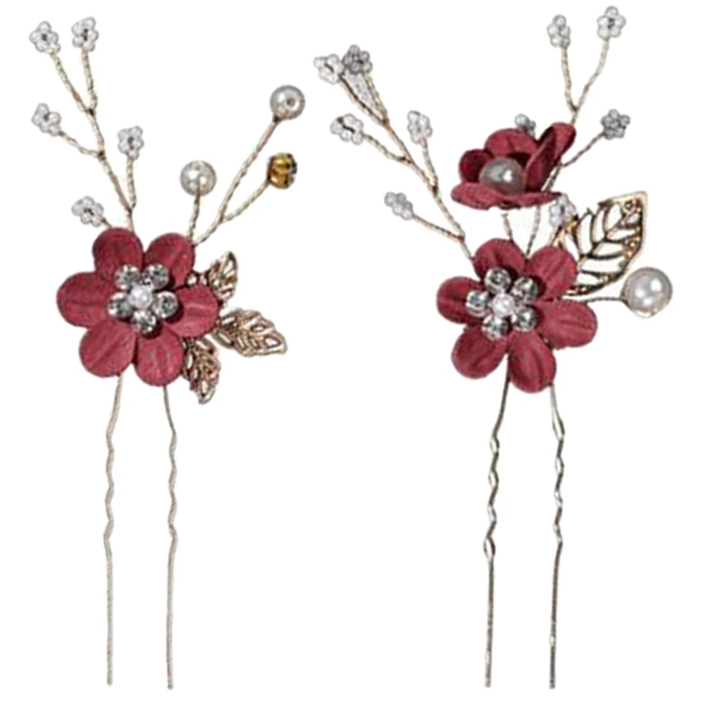 

2 Pcs Hairpin Lightweight Bride Headpieces For Wedding Alloy Cloth Flower Pins Bridal Hair Accessories Women Headbands