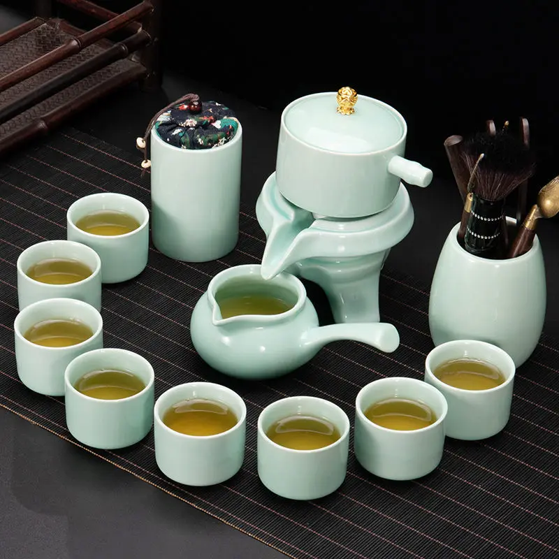 

Obelix Chinese Gongfu Tea Set Portable Teapot Set Ceramic Travel Tea Sets Gaiwan Rotate Teapot Flow Out Water Porcelain Teapots