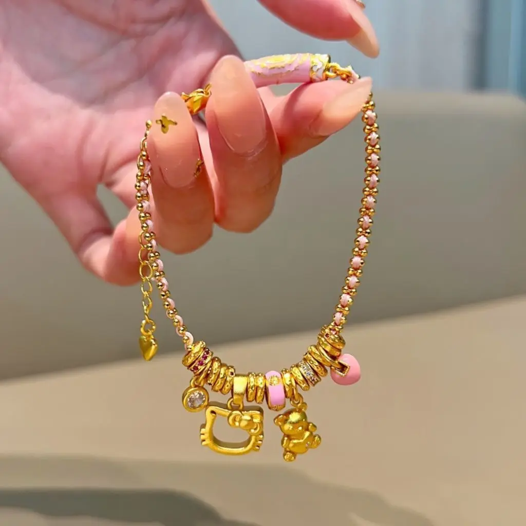 

Miniso персиково-розовый спиральный браслет Hello Kitty, модный милый нишевый дизайн, ювелирный подарок для лучшего друга