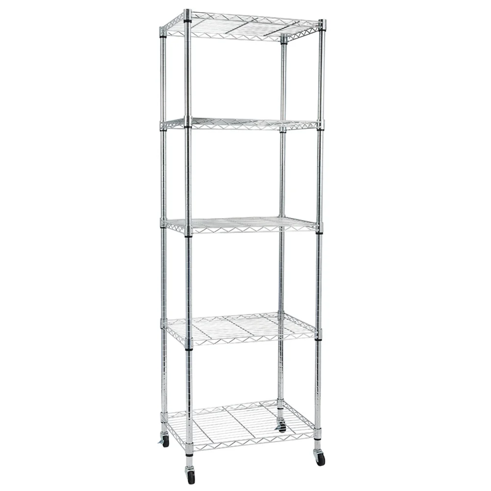 5 Tier Storage Rack Multipurpose Heavy Duty Corrosion-resistant Wire Shelf With Wheels For Garage Kitchen