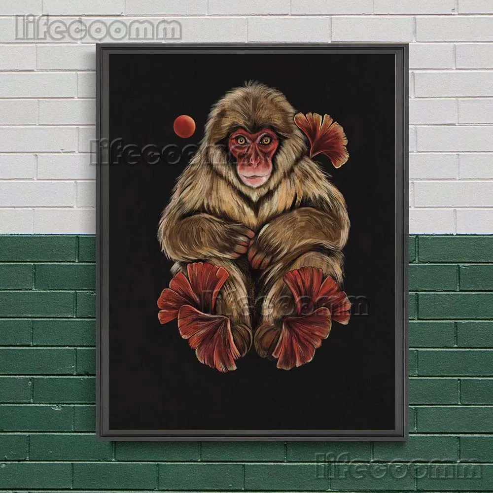 العلجوم والأرنب والغراب والقرد والأوراق مجردة جدار الفن قماش طباعة تسعة الذيل الثعلب Mysteriou الحيوان ملصق فني طباعة ديكور المنزل #2