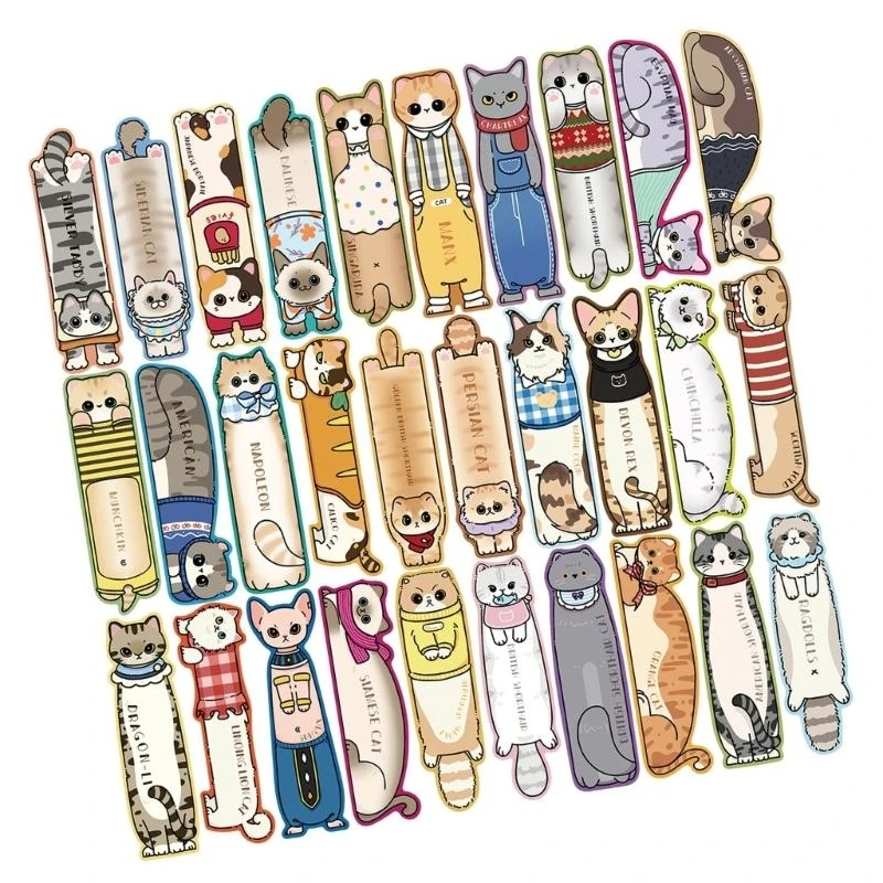 30Pieces Cats Animal Paper Bookmarks Boekpagina Divider For Book Lover Reader 601F
