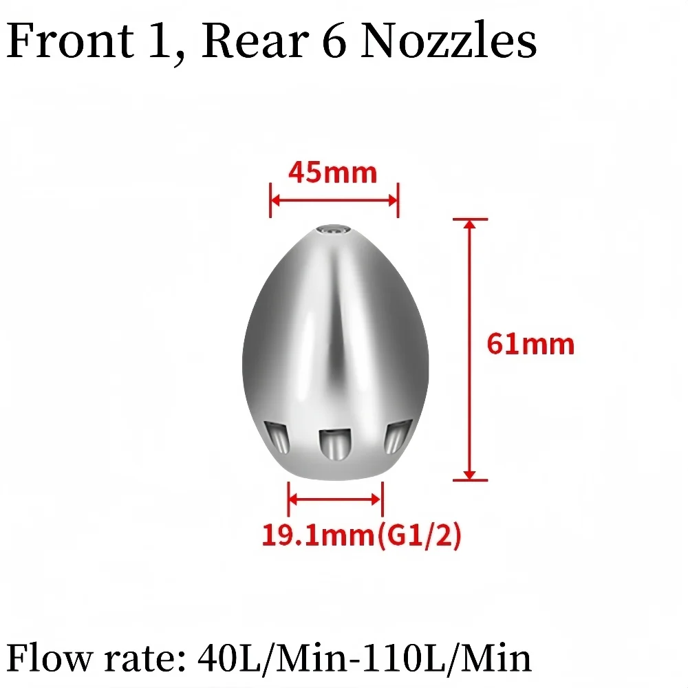 High Pressure Cleaning Machine Nozzle Sewer Cleaning Nozzle Pipeline Dredging Tool Stainless Steel Material Flow rate 40L~110L