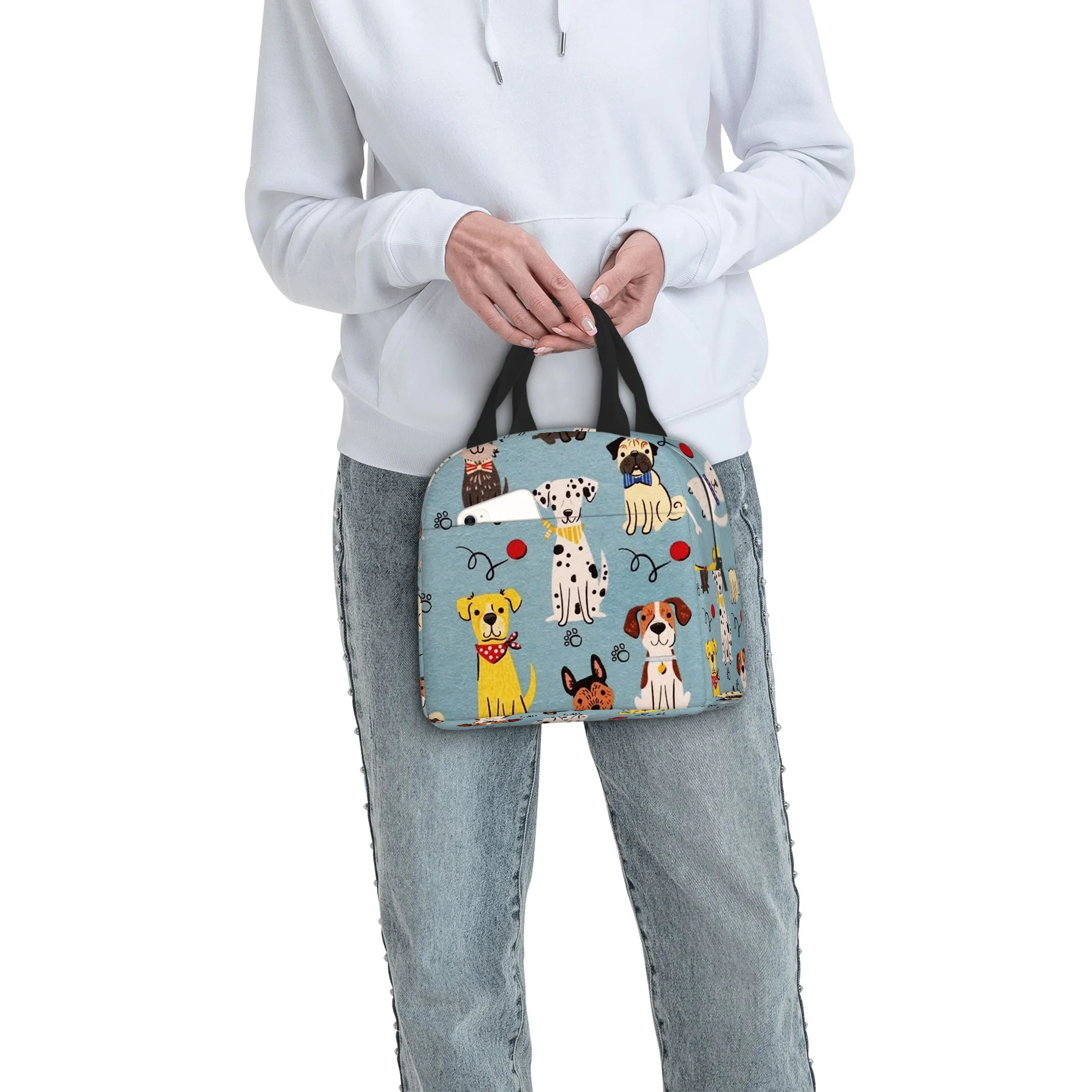 1pc Cute Dog Pattern Fabric Printed Thermal Bag | Insulated, Refrigerated, Non-Food Contact, Suitable for Home, Restaurant