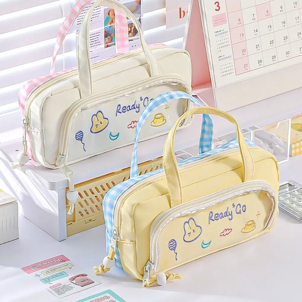 Double Sided Pattern Design Handheld Pen Bag Multi-layer Large Capacity Pencil Case Students Stationery Bag For School Office