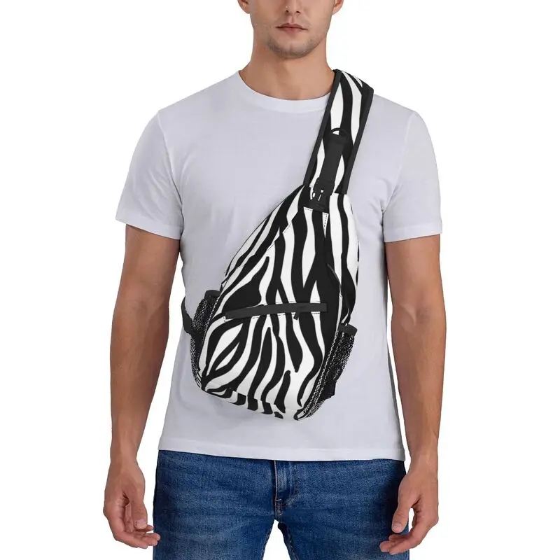 Casual zebra padrão impressão estilingue crossbody mochila homens animais selvagens ombro saco de peito para viajar