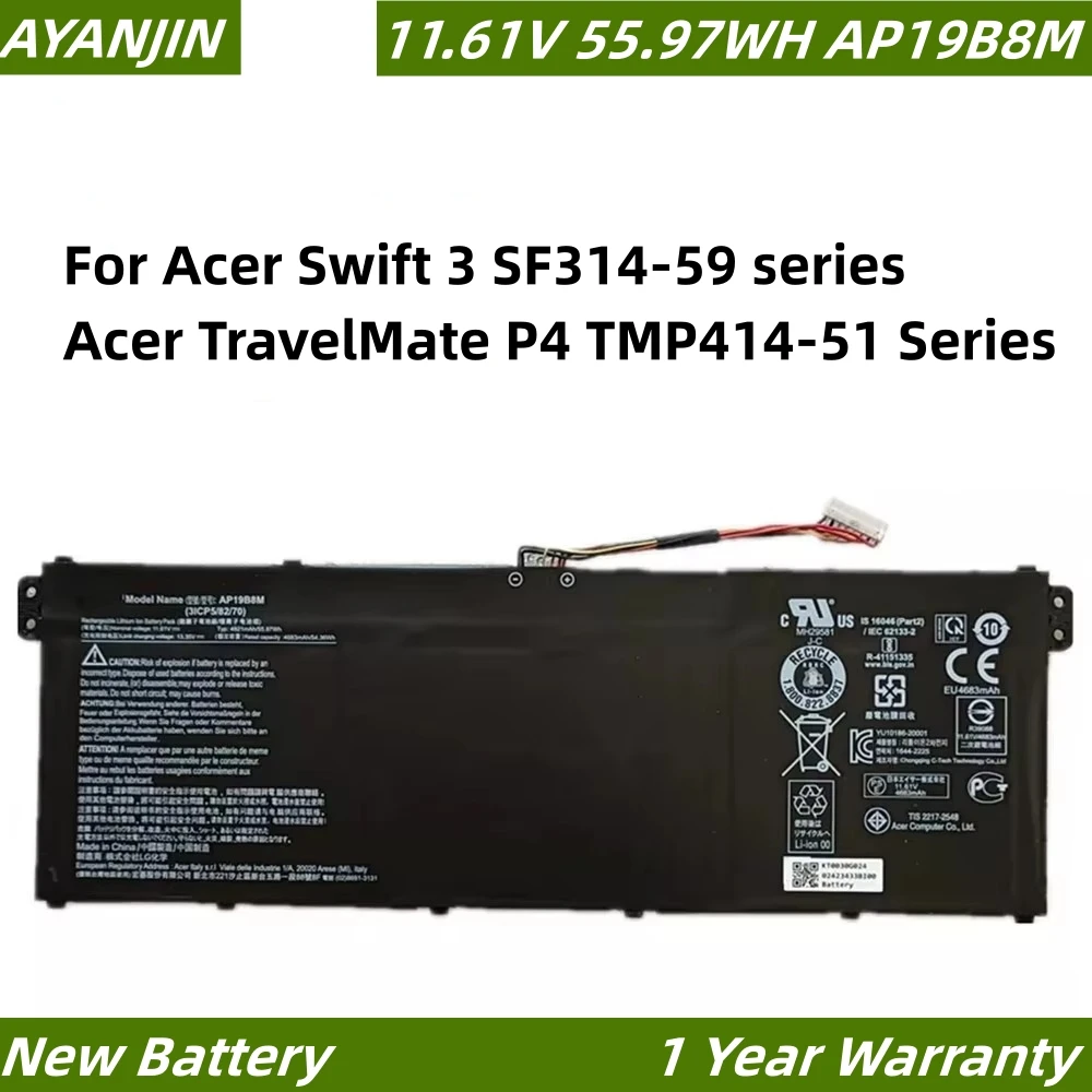 

AP19B8M 11.61V 55.97WH 4821mAh Laptop Battery For Acer Swift 3 SF314-59 series Acer TravelMate P4 TMP414-51 Series KT0030G024