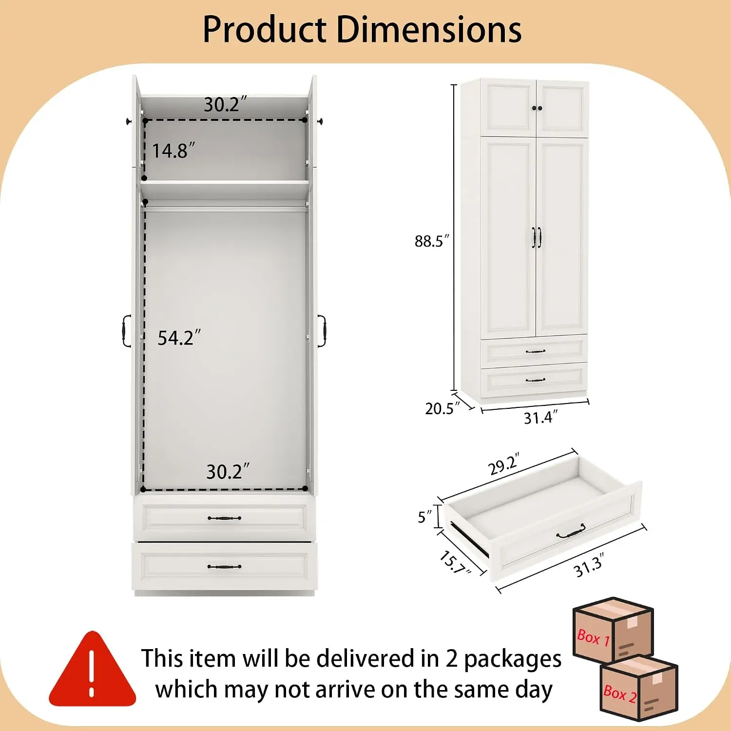 Armoire Wardrobe Closet with Drawers: 31.5