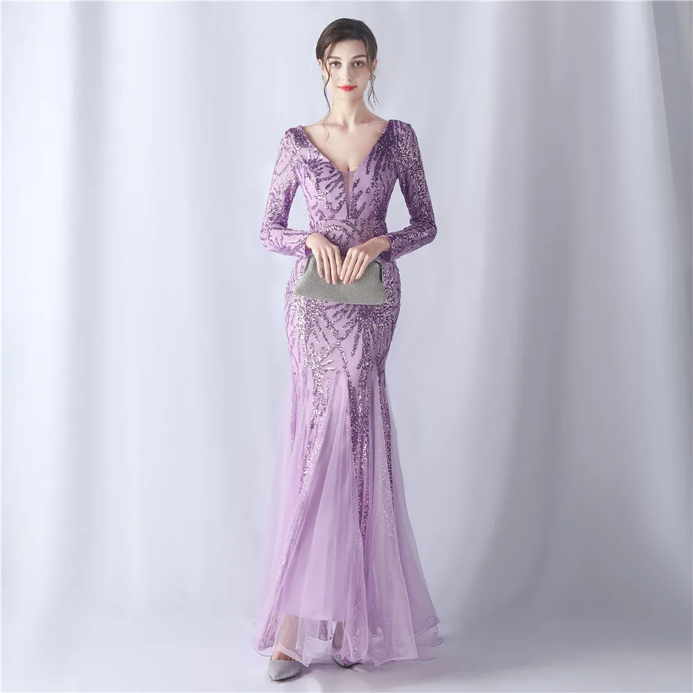 Party Dress Women Elegant Luxury Evening Dresses 2023 Pretty Women\'s Weddings Long Sleeves Bridesmaid Woman Sequin Sleeve Gown