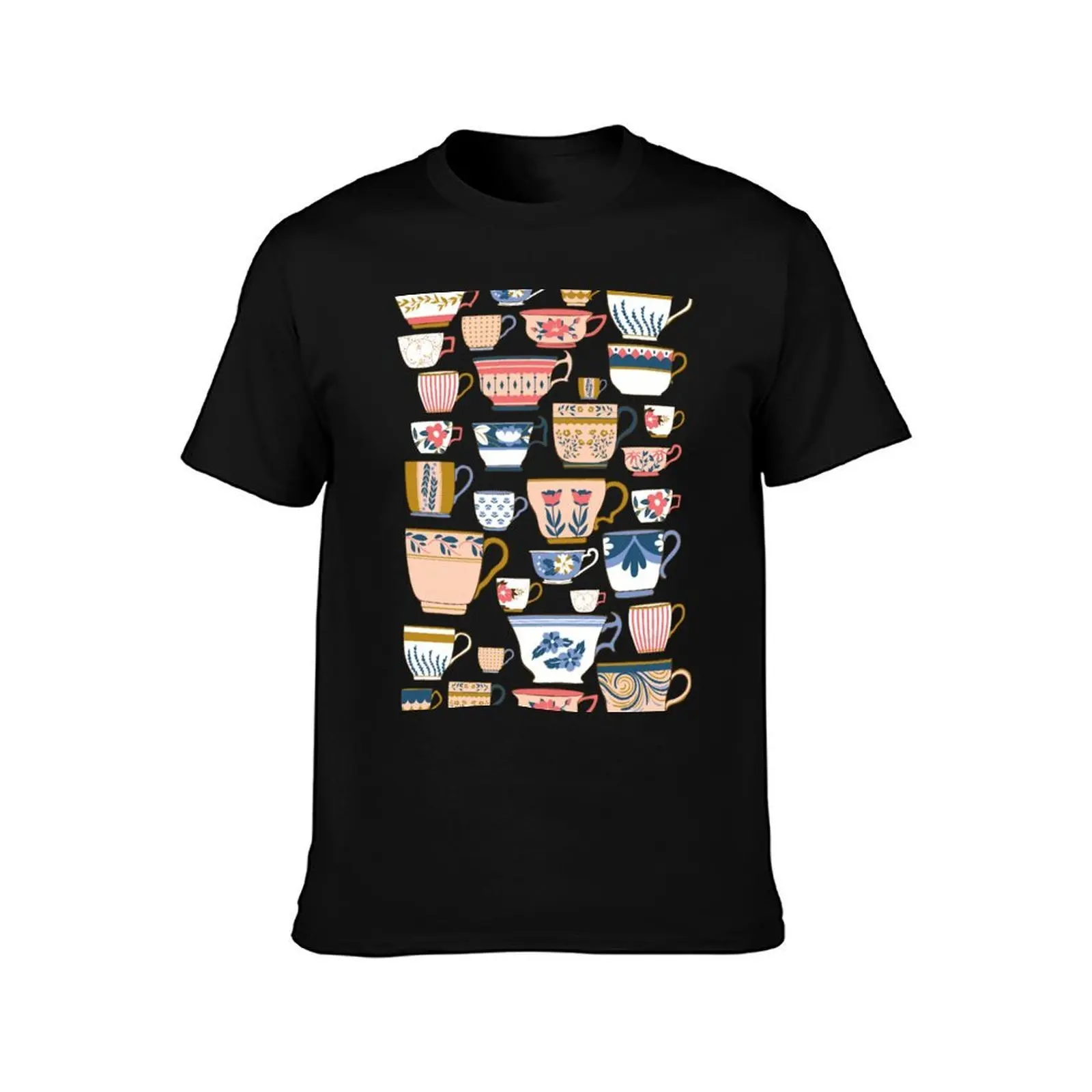 Tea cups of all shapes and patterns T-Shirt Casual Lightweight Short Sleeve Top T-Shirt