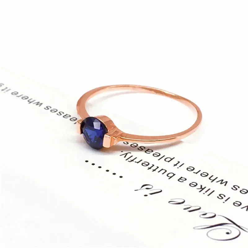 585 Purple Gold Plated 14K Rose Gold Blue Gemstone Rings for Women Opening Adjustable Simple Elegant Engagement Jewelry Gift