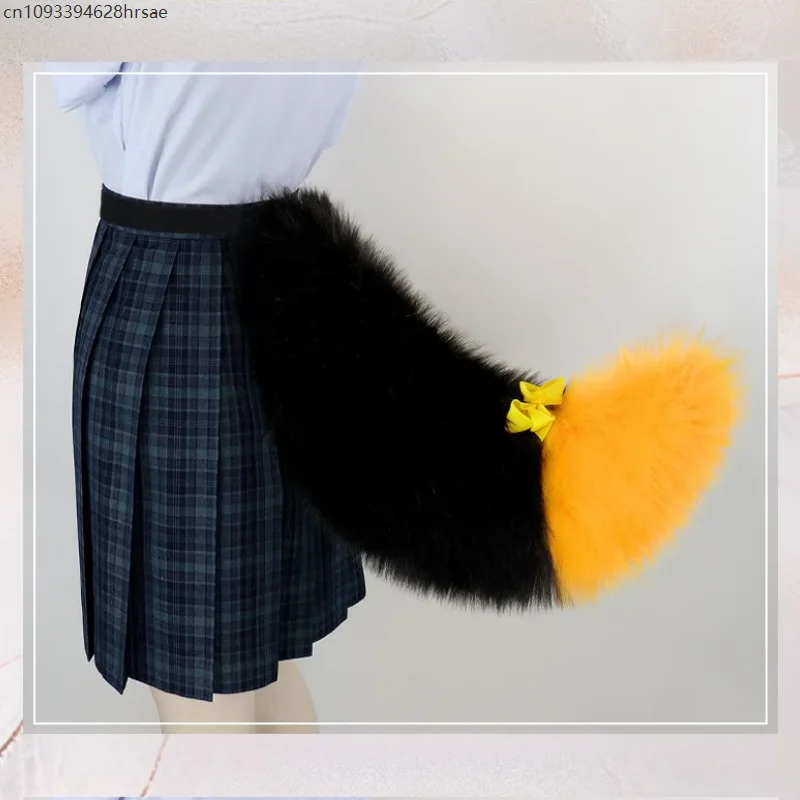 

Soft Fluffy Fox Tail Cosplay Accessory with Bow Adjustable Waist Strap for Anime Convention Lolita Dress Plush Animal Tail Props