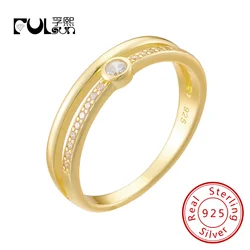 FULSUN, diseño Original, minimalista, piedra única, anillo de doble capa, Plata de Ley 925, chapado en oro de 14k, anillo de tendencia para mujer