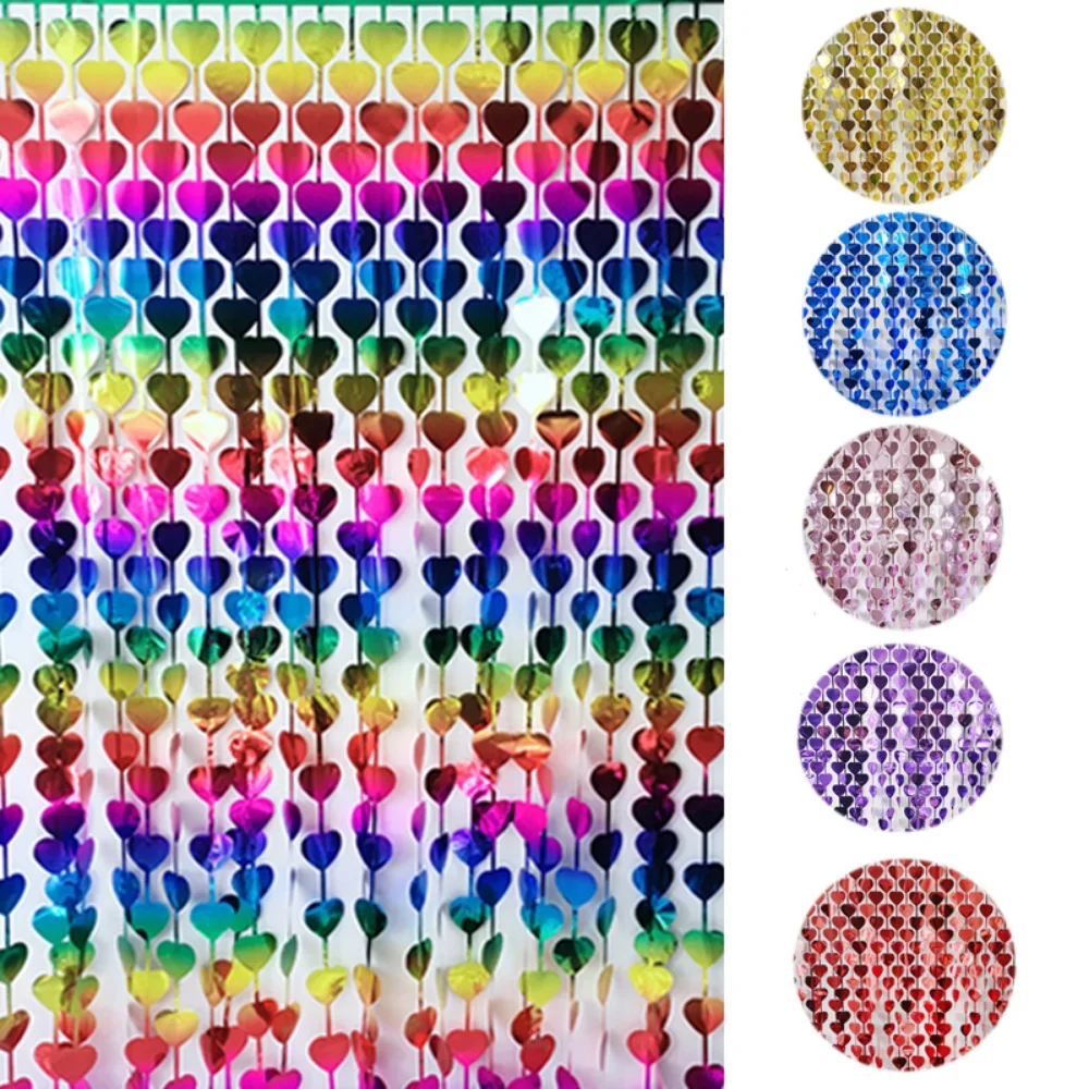 

1x2 M Colorful Heart-shaped Rain Curtain Glitter Background Curtain Wedding Birthday Party Background Decoration
