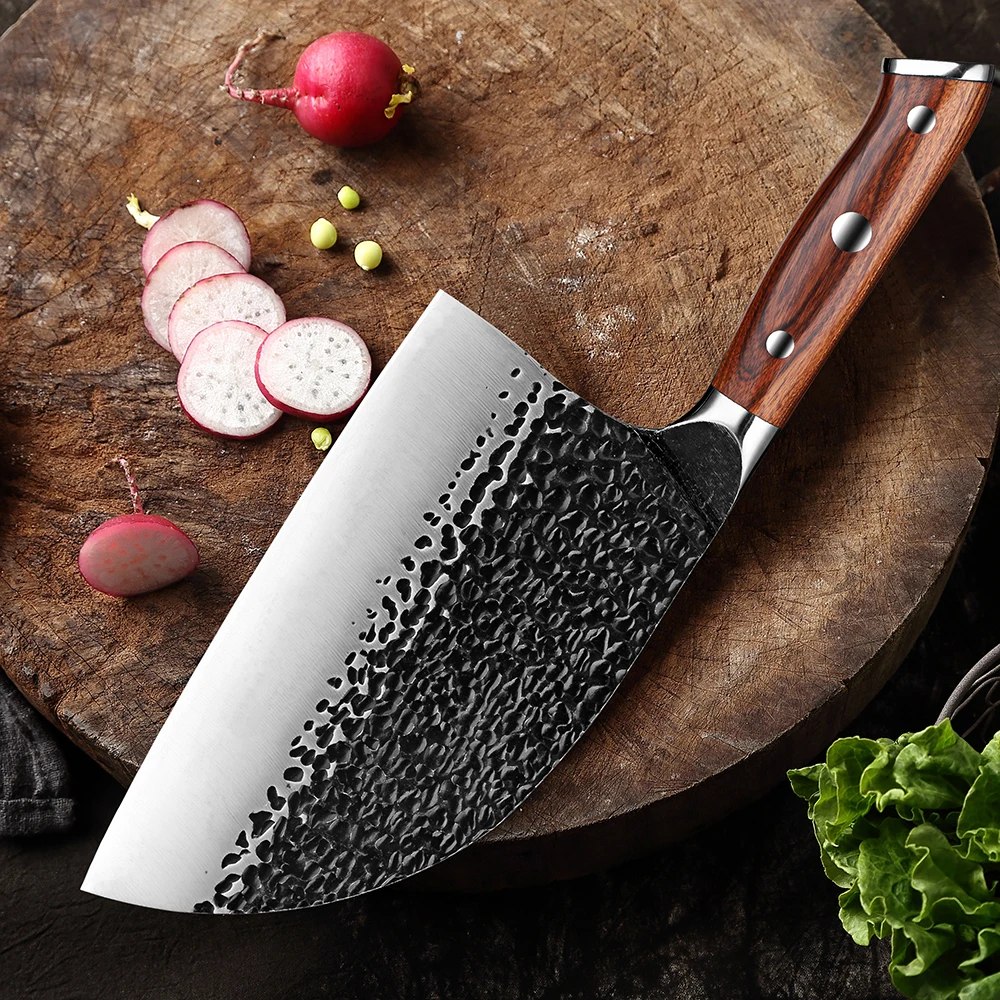 Forging Serbian Chef knife Full Tang High Carbon Clad Steel Chef Meat Cleaver,Kitchen Butcher Knives Damascus Laser Pattern