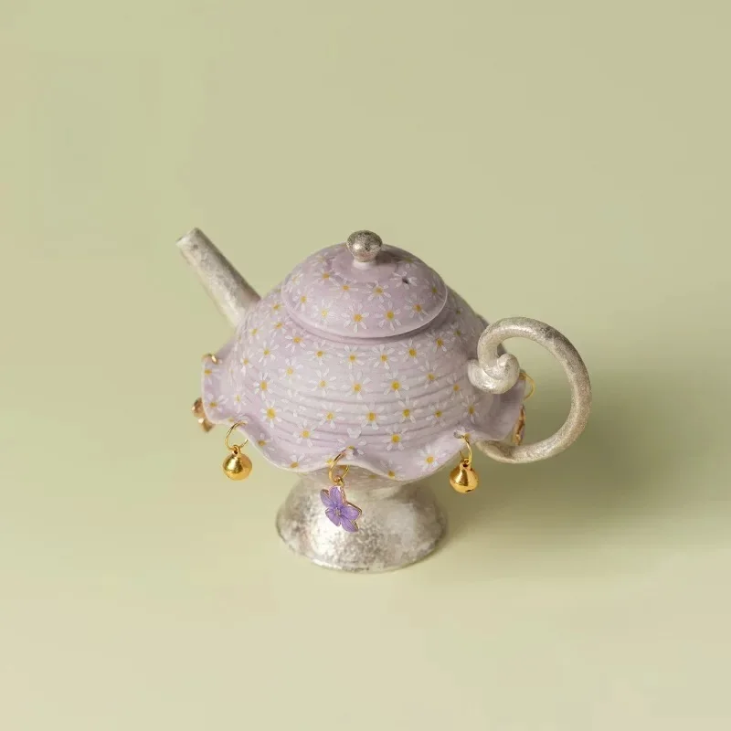 Lilac purple ceramic teapot, pure hand-painted small daisy kung fu tea set with pendants
