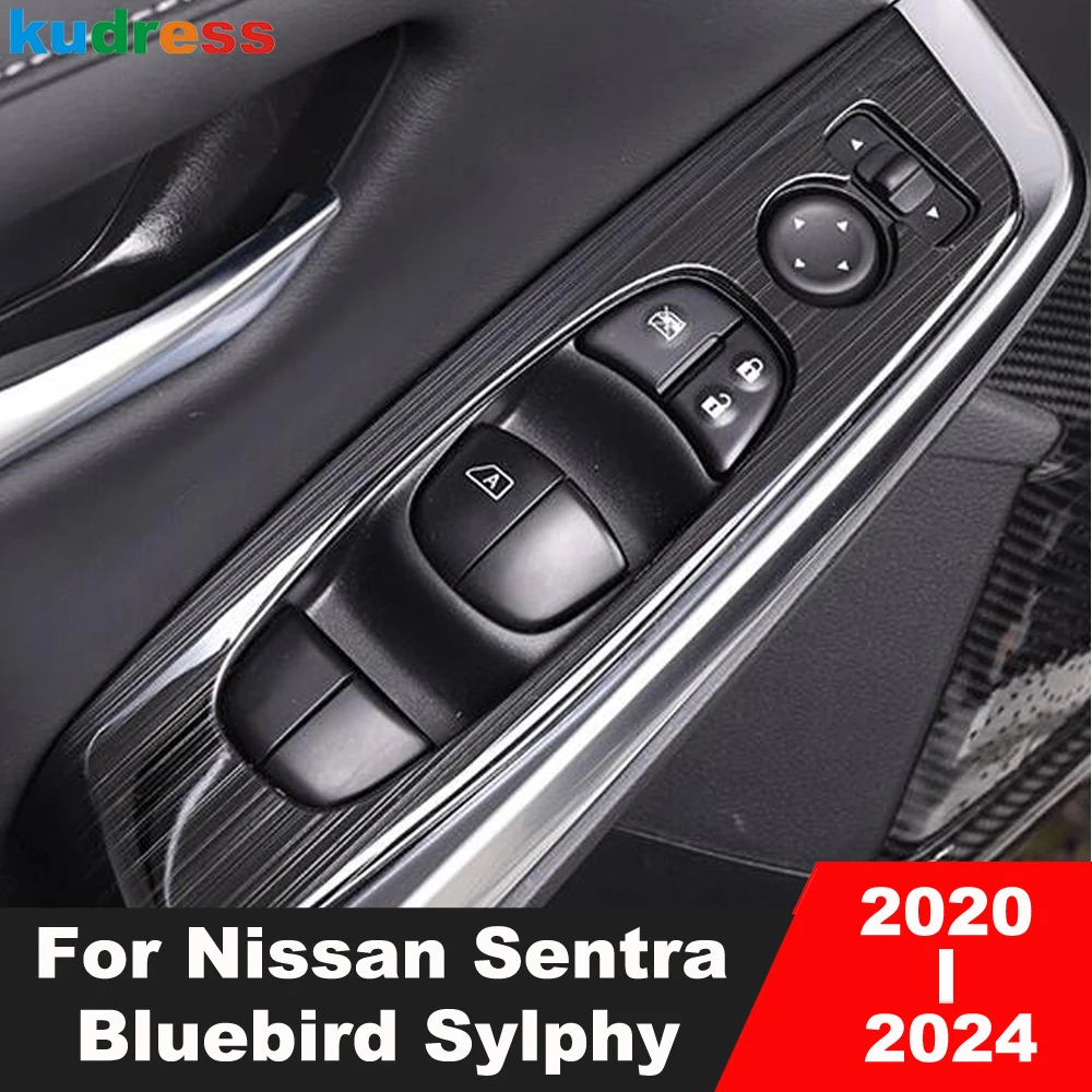 Car Window Lift Switch Button Panel Cover Trim For Nissan Sentra Bluebird Sylphy 2020-2022 2023 2024 Carbon Interior Accessories