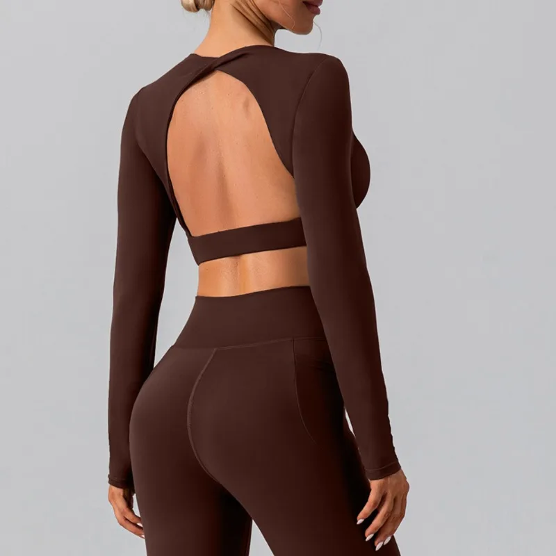 Yoga Shirts for Women Workout Long Sleeve Pad Crop Tops Fitness Clothing Sports Tops