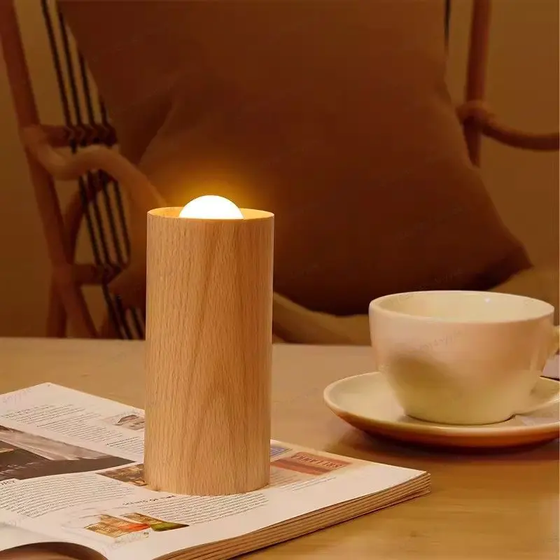 USB Wooden Candle with Kinetic Sensor | Minimalist Beech Bedside Lighting, Auto-Glow Ambient Illumination for Modern Home