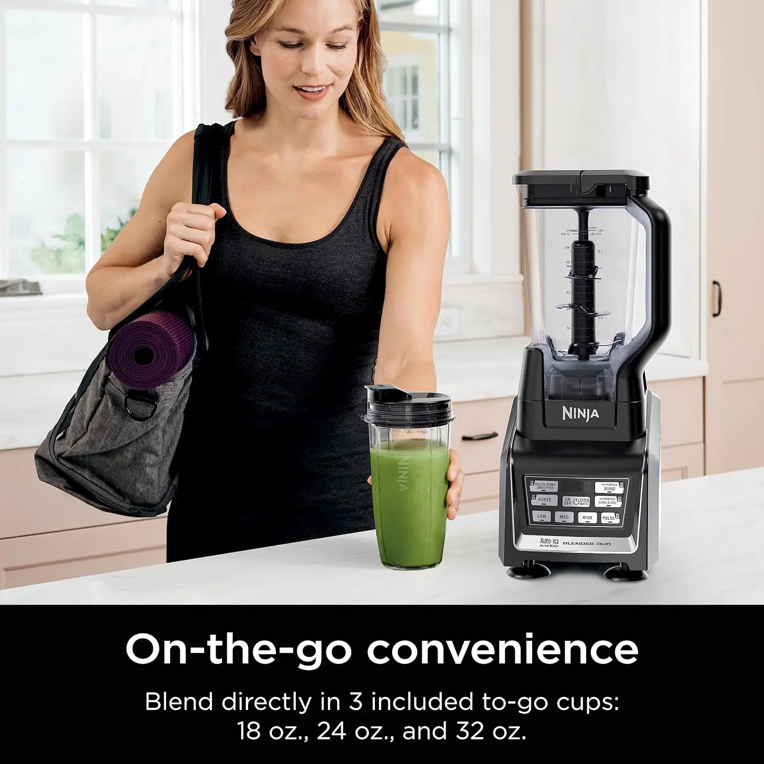 1200W Auto-iQ Blender with 72 oz Pitcher & To-Go Cups for Smoothies, Shakes, Dishwasher Safe in Black