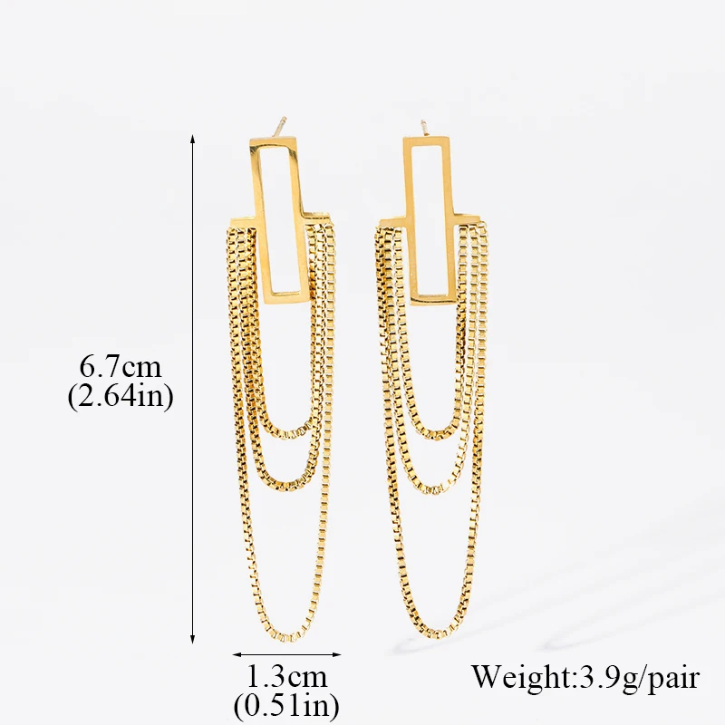 GANPUP 316L Edelstahl Gold Farbe Quaste Lange Anhänger Ohrringe Frauen Täglichen Verschleiß Chic Mode Ohr Baumeln Wasserdicht Schmuck – Detail 12