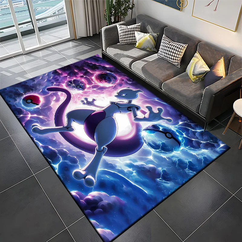 Pokemon-Mewtwo Cartoon Anime Pattern Carpets Bedroom Play Mats Bedroom Decor Carpet Livingroom Rug Crawl Mat Christmas Gift Rug