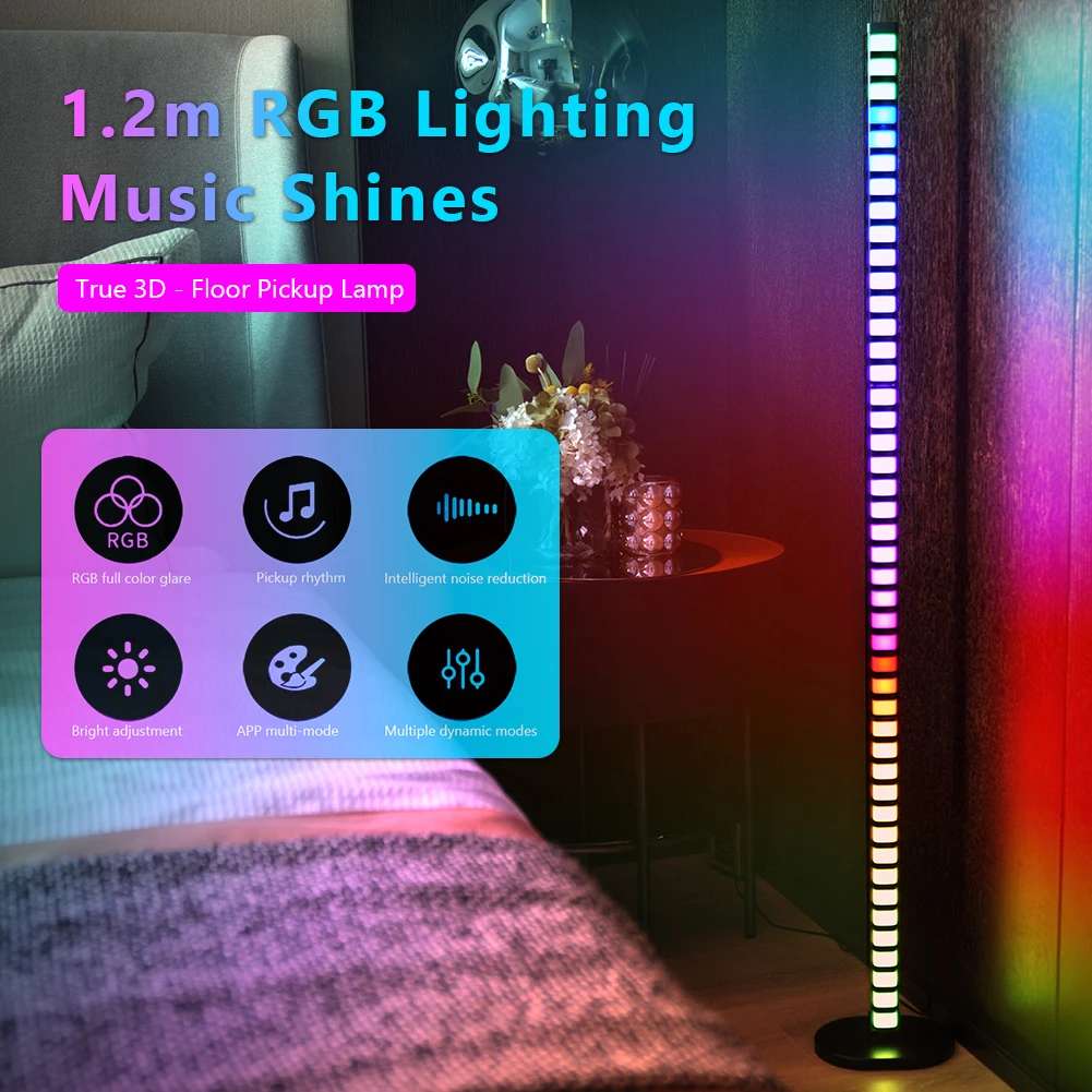 RGB Music Sound Control 1.2M Floor Lamps Color LED Light App Control Pickup Voice Activated Rhythm Lights Bar Ambient Light