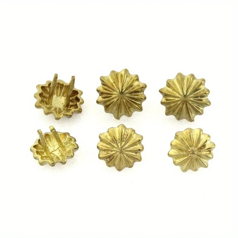 

10pcs High Quality Solid Brass Chrysanthemum Prong Conchos Staples for Leather Bracelet Belt Decor Bag Strap Snap Hook 12mm