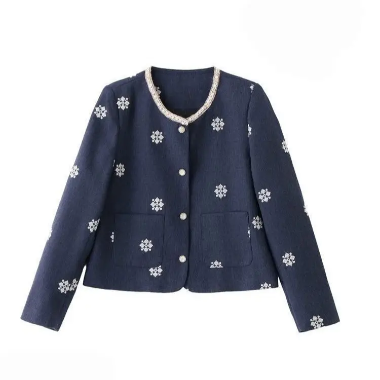 Elegant Embroidered Jacket Women's Fashionable Casual Style Standard Fit Autumn 2026 Polyester Fiber 100% Versatile Top