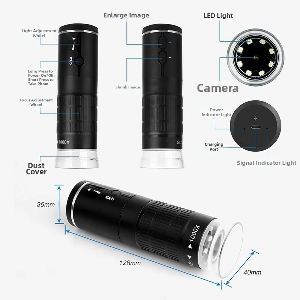 F210 WiFi Digital Microscope Wireless Portable HD 1080P with Adjustable LED and 50X to 1000X Zoom for Inspection