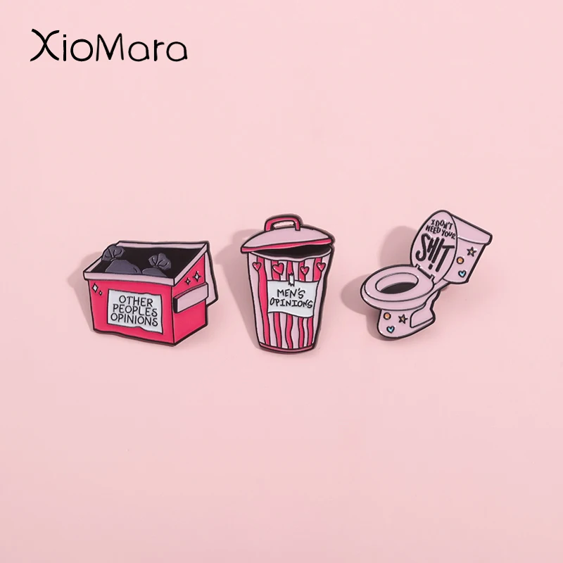 Other Peoples Opinions Enamel Pins Men's Opinions Emotional Trash Can Brooch Lapel Badge Pink Jewelry Pins For Woman