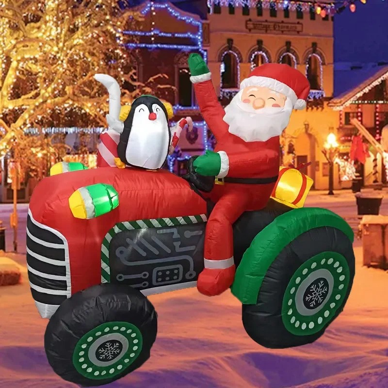 1.5M/5FT Christmas Inflatable Toys Decoration Santa Claus Drive Tractor Build-in LED Lights Xmas Festival Party Inflatable Model