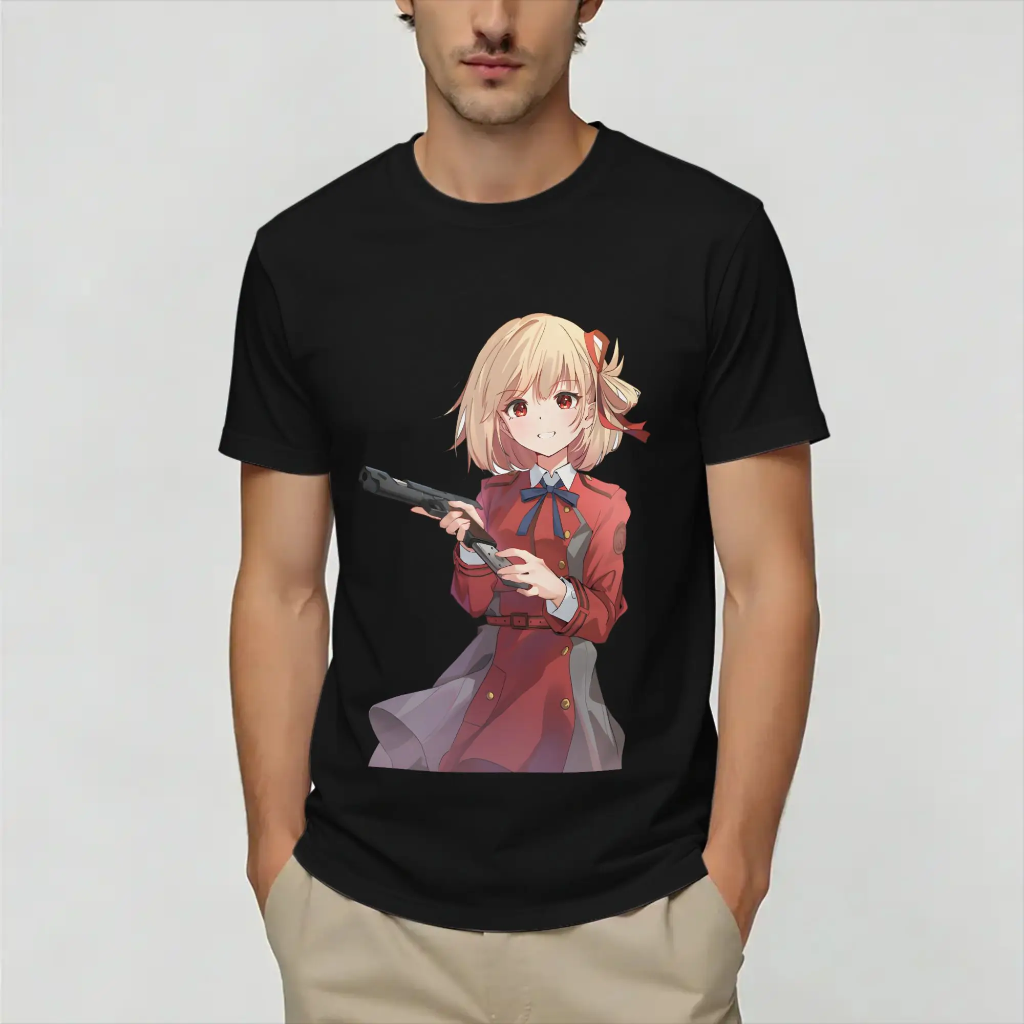 Lycoris Recoils  Men's T Shirt  Funny Tees Short Sleeve Crew Neck T-Shirts Pure Cotton Plus Size Clothing