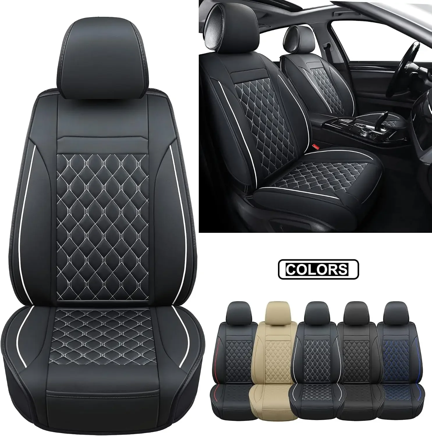 Car Seat Covers Front Pair,Universal Fit for Most Cars,SUV,Sedans and Pick-up Trucks,Automotive Faux Leather Vehicle Cushion