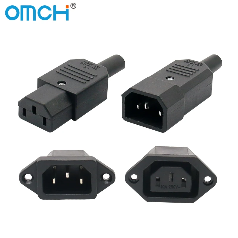 

OMCH IEC320 250V/10A C14 C13 Electrical AC Socket 3 Female Male Inlet Plug Iron Connector 3pin Socket Mount