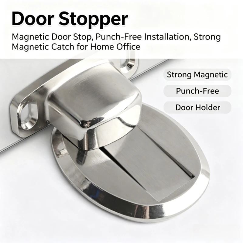 No Drill Zinc Alloy Floor Stop Silent Strong Magnetic Thick Door Stopper Anti Collision Door Holder Home Hardware Supplies