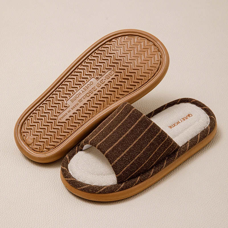 Comfortable Striped Couple Cotton Slippers Bedroom Four Seasons Japanese Style  Floor Shoes Men Women image 4